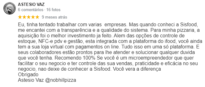 Avaliação Google SisFood